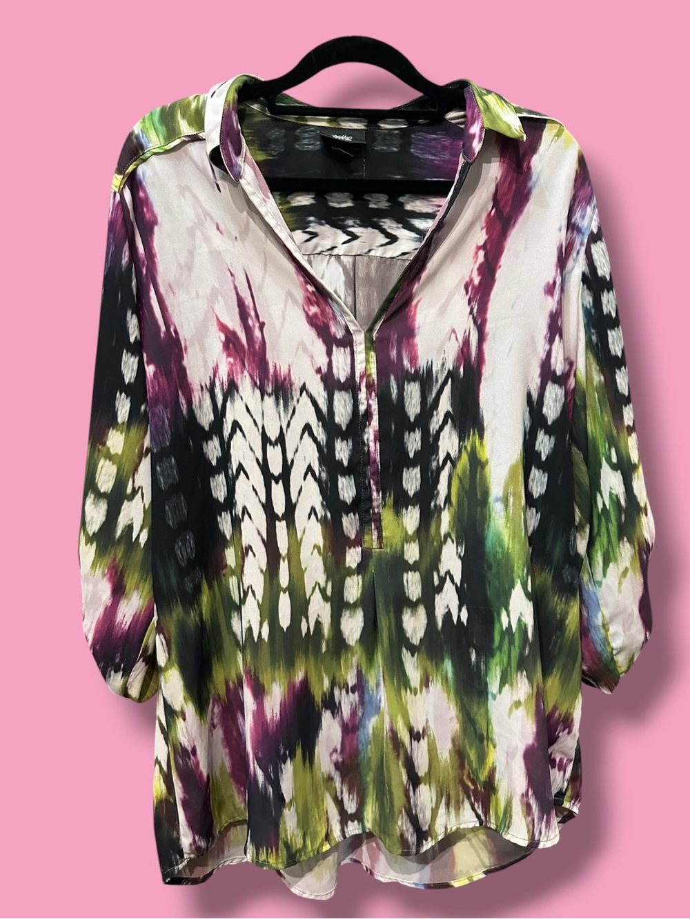 Mossimo Supply Co. Multicolor Tie-Dye V-Neck Tunic - Black, Green, Purple, White